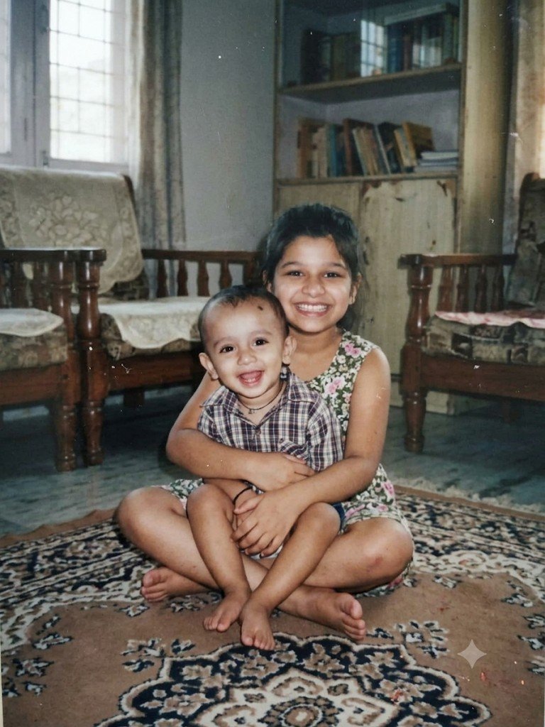 Little Didi hugging little Bhai